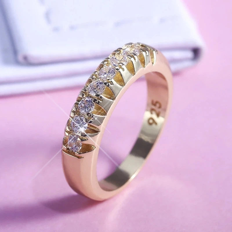 925 Sterling Silver Gold Wedding Engagement Rings Women Girls CZ Crystal Trendy Jewelry silver rings silver ring wedding rings gold plated silver ring gold rings golden ring