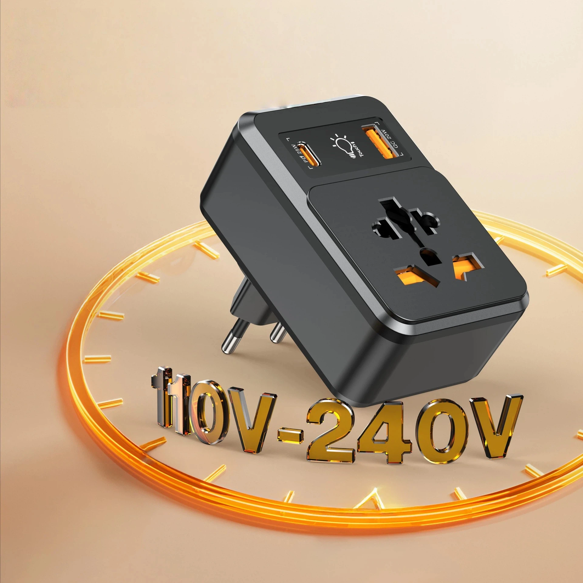 Universal Travel Adapter with Fast Charging USB Ports and Sensor Switch
