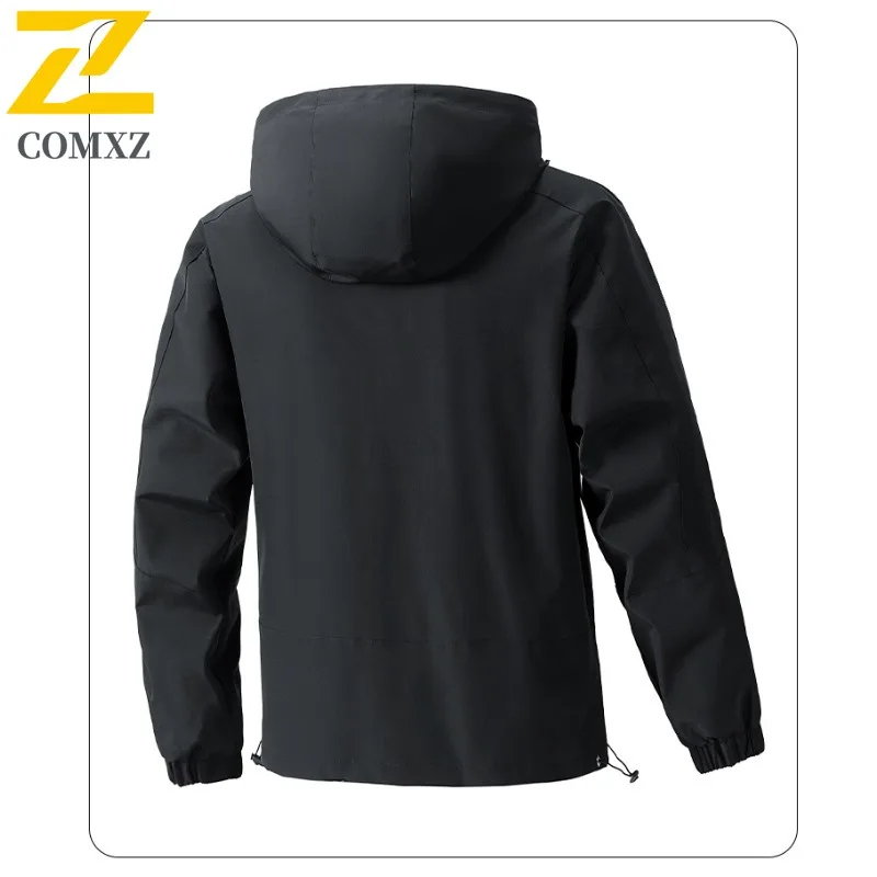 COMXZ Men Jacket Premium Hooded Hiking Travel Lightweight Motorcycle Jacket Casual Solid Color Design Travel Autumn New Clothing
