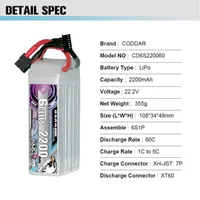 CODDAR 6S 22.2V 2200MAH 60C For RC Airplane Car FPV Helicopter Drone Quadcopter RC Boat Truck Tank Drone Battery 2