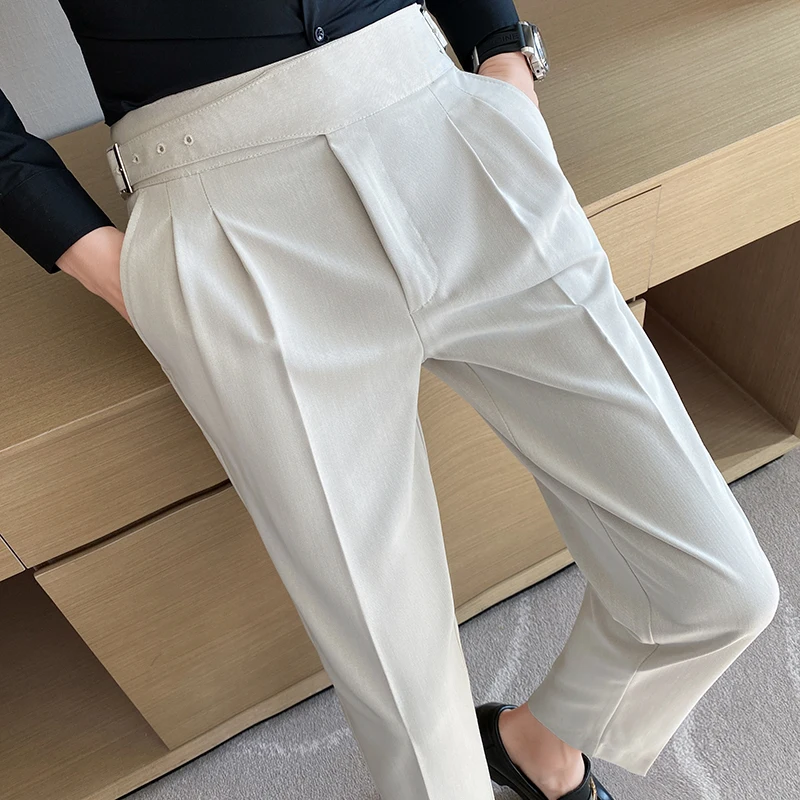 Solid Mid-Rise Formal Trousers with Pocket Detail and Belt