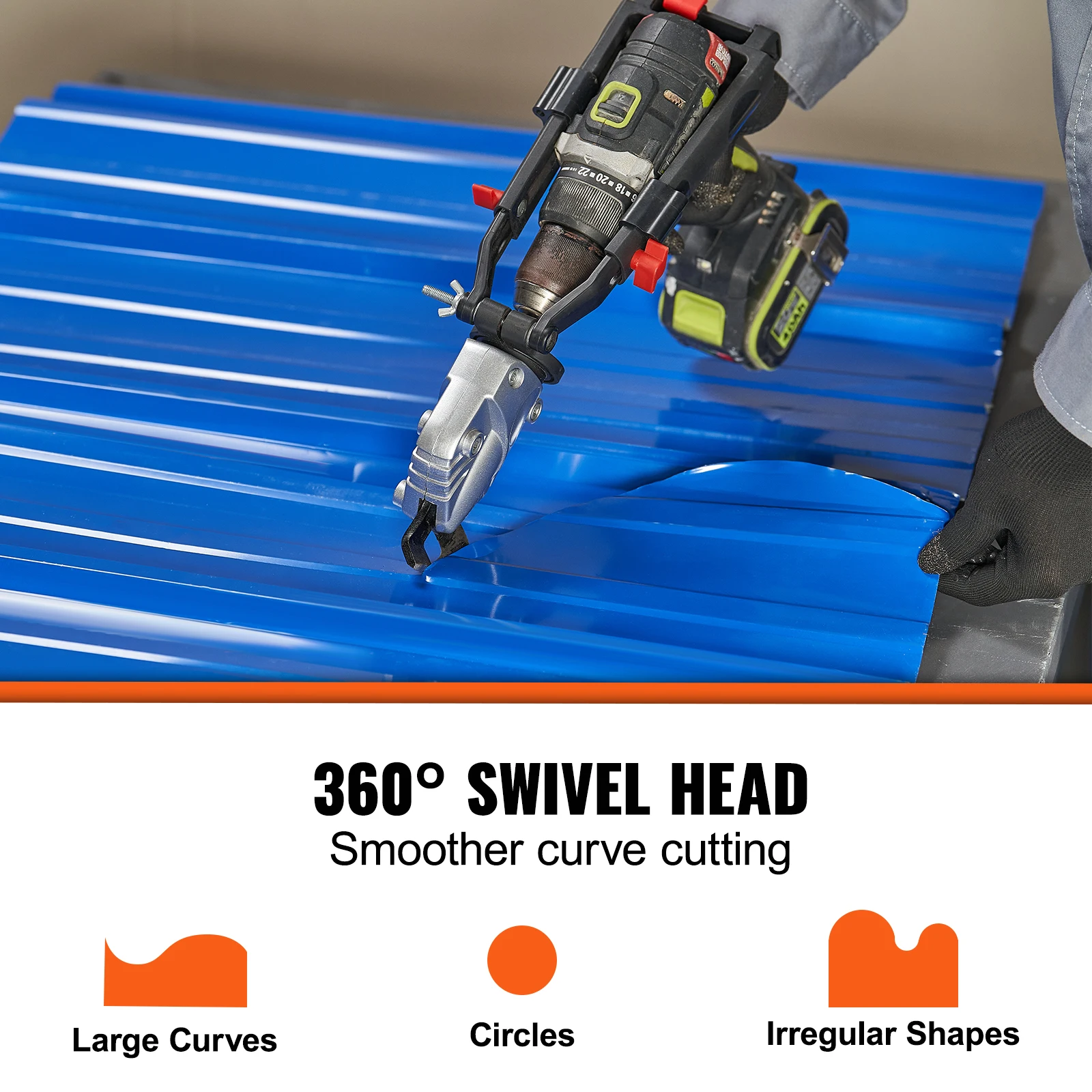 VEVOR Metal Cutter Drill Attachment Metal Shears Attachment with 360 Degree Pivoting Head for Cutting Max 21 GA 4