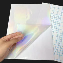10 Sheets of Transparent Holographic Overlay Lamination Film - Self - Adhesive, Waterproof Vinyl Sticker Paper (03 Clear Hologram)