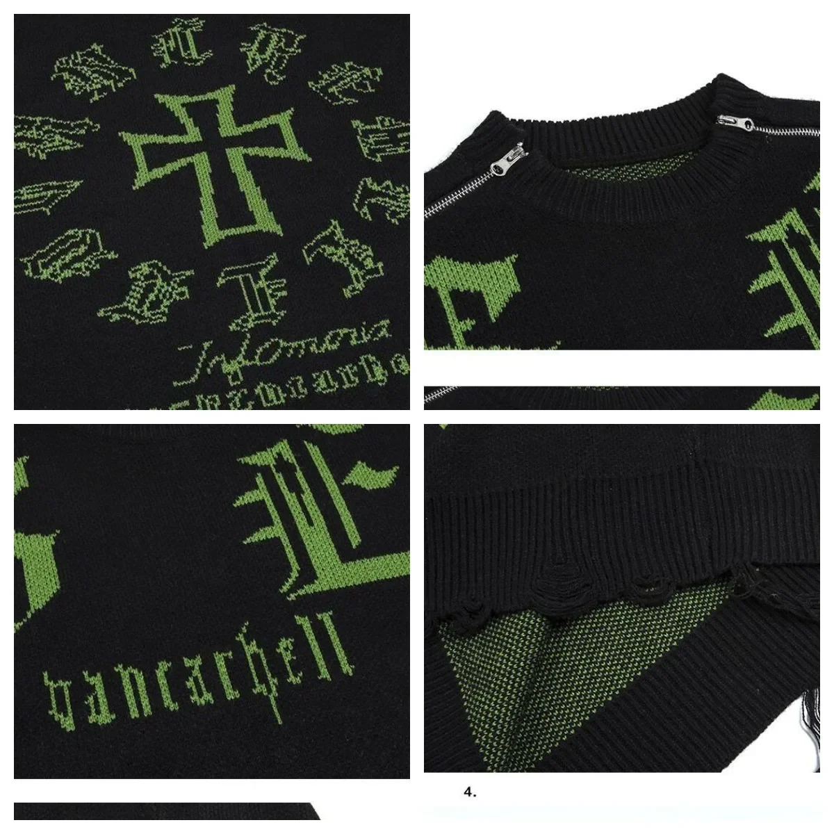 Sweaters American Vintage Gothic Letter Shoulder Zipper Sweaters Men and Women's Couple Oversize Knitwear Pullover