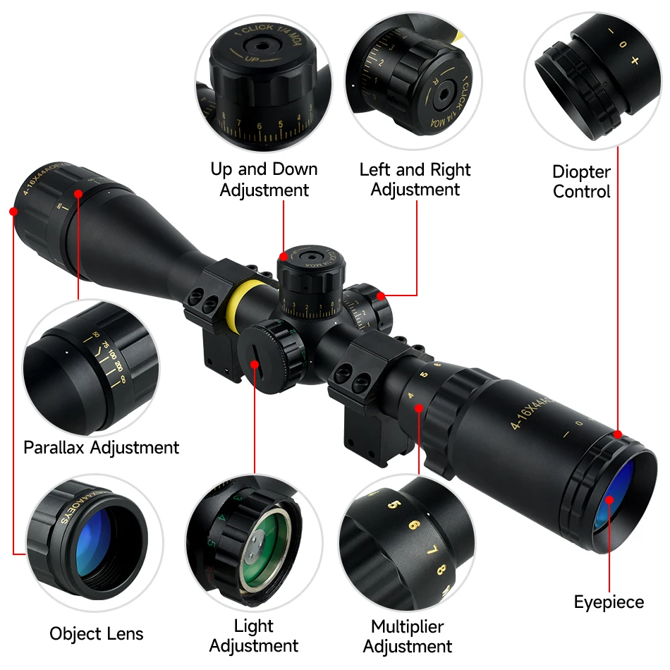 Description Picture 6 of item4-16x44 AOEYS Rifle Scopes Air Gun Sight for Hunting Reflex Optical Telescopic Spotting Airsoft Riflescopes Optic Sight