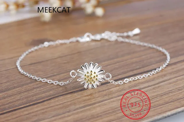Real 925 Sterling Silver Fashion Sweet Daisy Flower Anklets For Women Wedding Party Birthday Present Jewelry DA2336