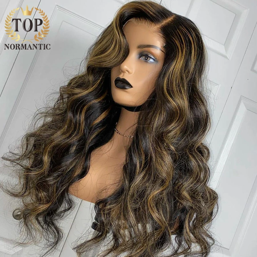 Topnormantic Highlight Color Body Wave 13X4 Lace Front Wigs With Pre Plucked Hairline Brazilian Remy Human Hair Wigs For Women