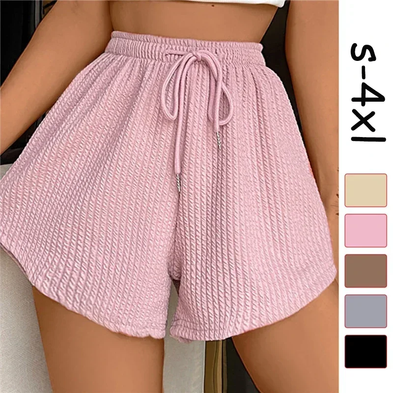 Sports Shorts Women Summer High Elastic Lace Up Drawstring Wide Leg Sweat Fitness Running Shorts Loose Casual Large Sports Pants