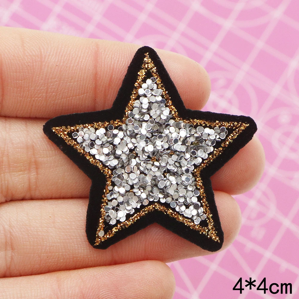 10 teil/los 4cm Glitzer Pailletten Stern gestickt Patch Eisen auf Patch Applikation für Kleidung Kleid Pflanze Hut Jeans Nähen Blume DIY – Detail 7