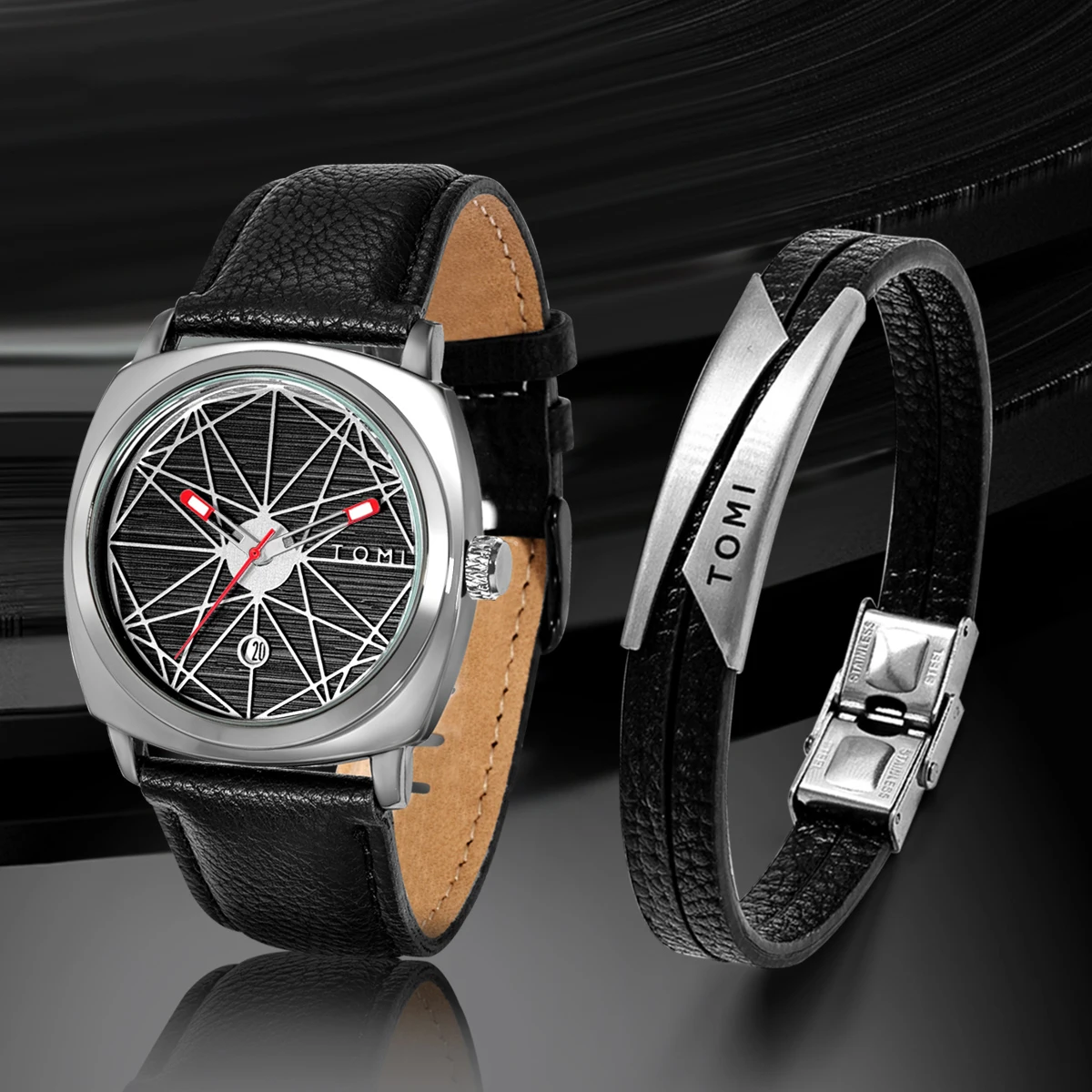 TOMI 2024 New 2PCS Men's Watch Bracelet Gift Set Luxury Business Versatile Calendar Men's Quartz Watch and Watch Gift Reloj 2