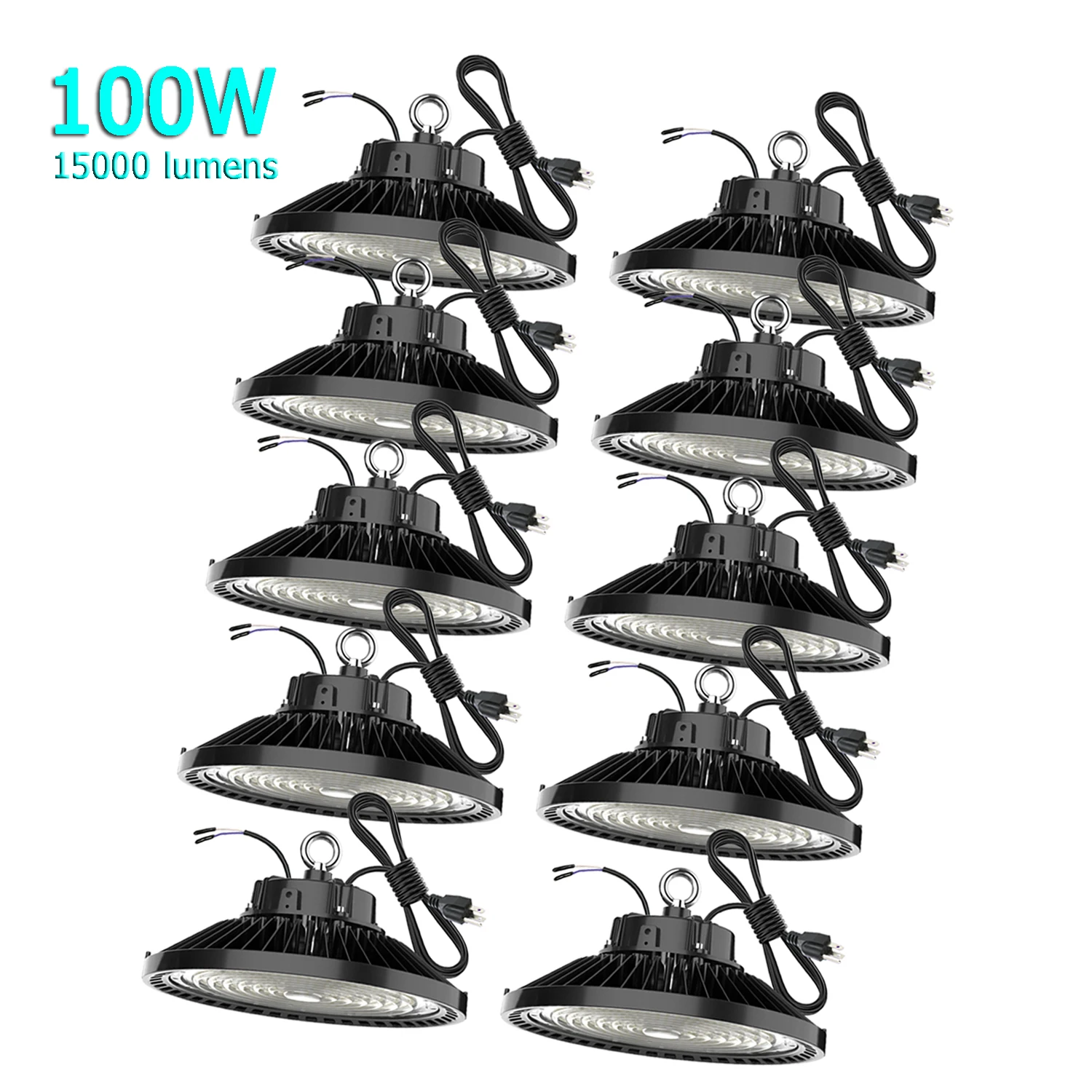 

10 Pack 100W UFO Led High Bay Light 90-277V 15000lm Industrial Shop Warehouse Garage Led Commercial Ligting Fixtures 5000K