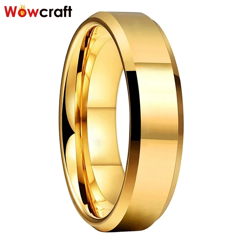 

Gold Tungsten Carbide Rings for Men Women Wedding Band Polished Shiny Beveled Edges Free Inside Engraving