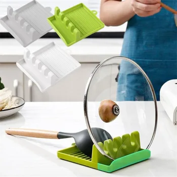 Nuovo supporto per coperchio per pentola verde, supporto per cucchiaio in plastica, organizer da cucina per forchetta, spatola, copertura per padella, scaffale per stoviglie 1