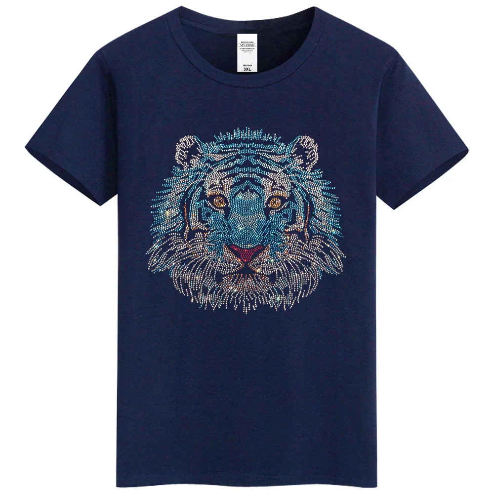 Unisex Brilliant Tiger Diamond T-Shirt For Men Women Cotton Short