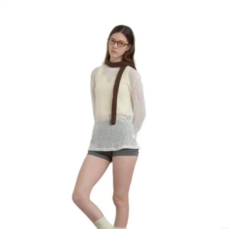 G2AE Short Knitted Thin Scarf Lady Girls Small Neckerchief Posing Scarf Fashion