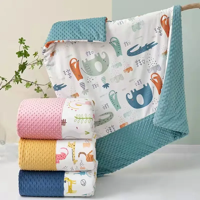 

110X140cm 3D Dot Cartoon Patchwork toddler Blanket with filler,Baby Blanket with core,Dotty Infant Crib comforter,Child Duvet