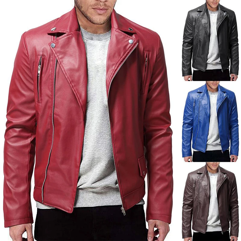 New Men's Casual Leather Jackets Large Size Slim Leather Jacket Jacket ...