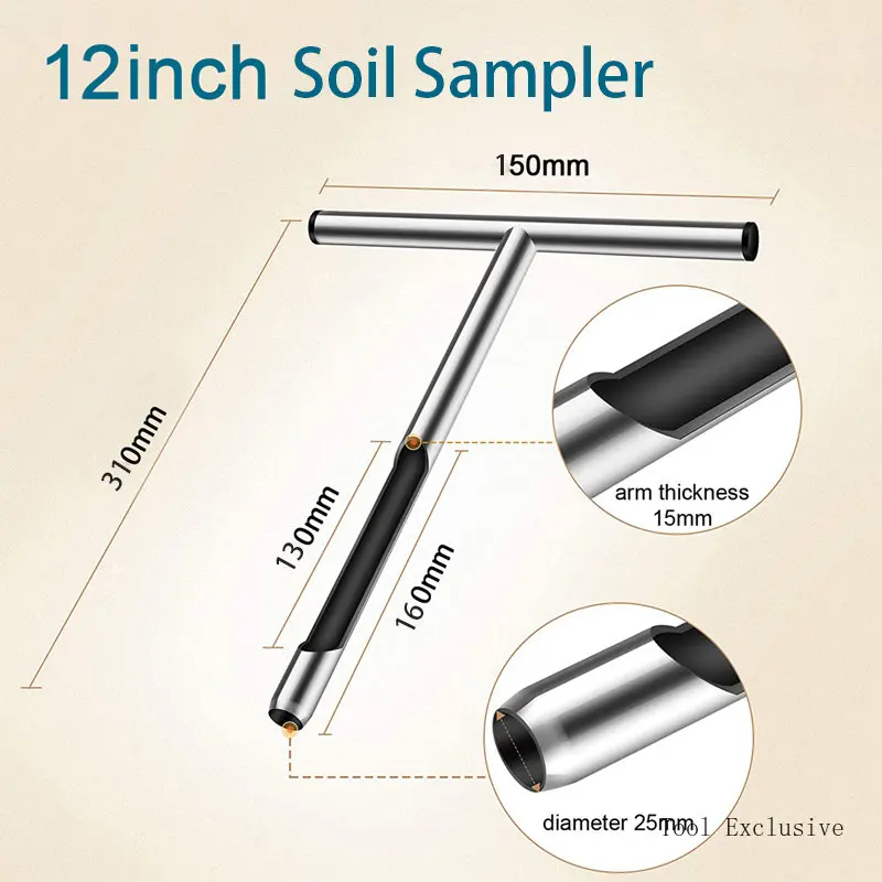

12/21 Inch Soil Sampler 304 Stainless Steel Soil Sampler Lawn Farm Maintenance Tool T-Handle Soil Sample Garden Lawn Tools