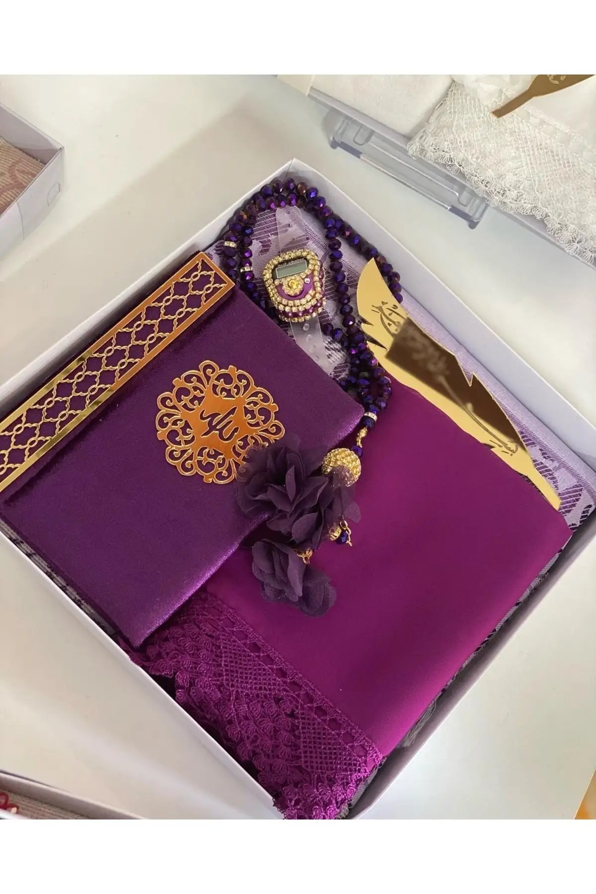 

Damson Religious Seccade Set Purple Square Fringed Carpet & Rug Mat Home Furniture