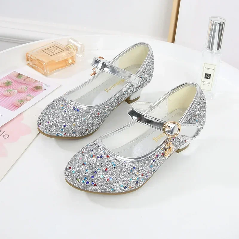 Kids High Heels Girls Purple High Heels For Kids Princess Leather Shoe Footwear Children's Party Wedding Shoes Round Toe 1-3CM