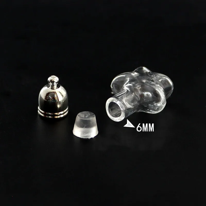 1/3X 6mm Bottle Mouth Glass Vial Pendant Silver Color Cap Name On Rice Art Craft Lucky Perfume Oil Materia Glass Bottle Necklace