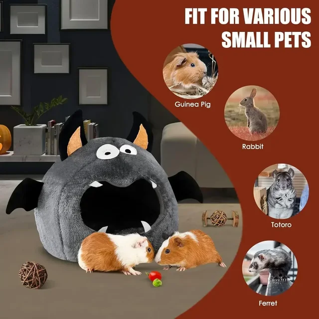 2 in 1 Hamster Nest Halloween Bat-Shaped Cozy Bed for Hamster Guinea Pigs Rabbits & Small Pets Soft Plush Polyester Hideout Bed 2