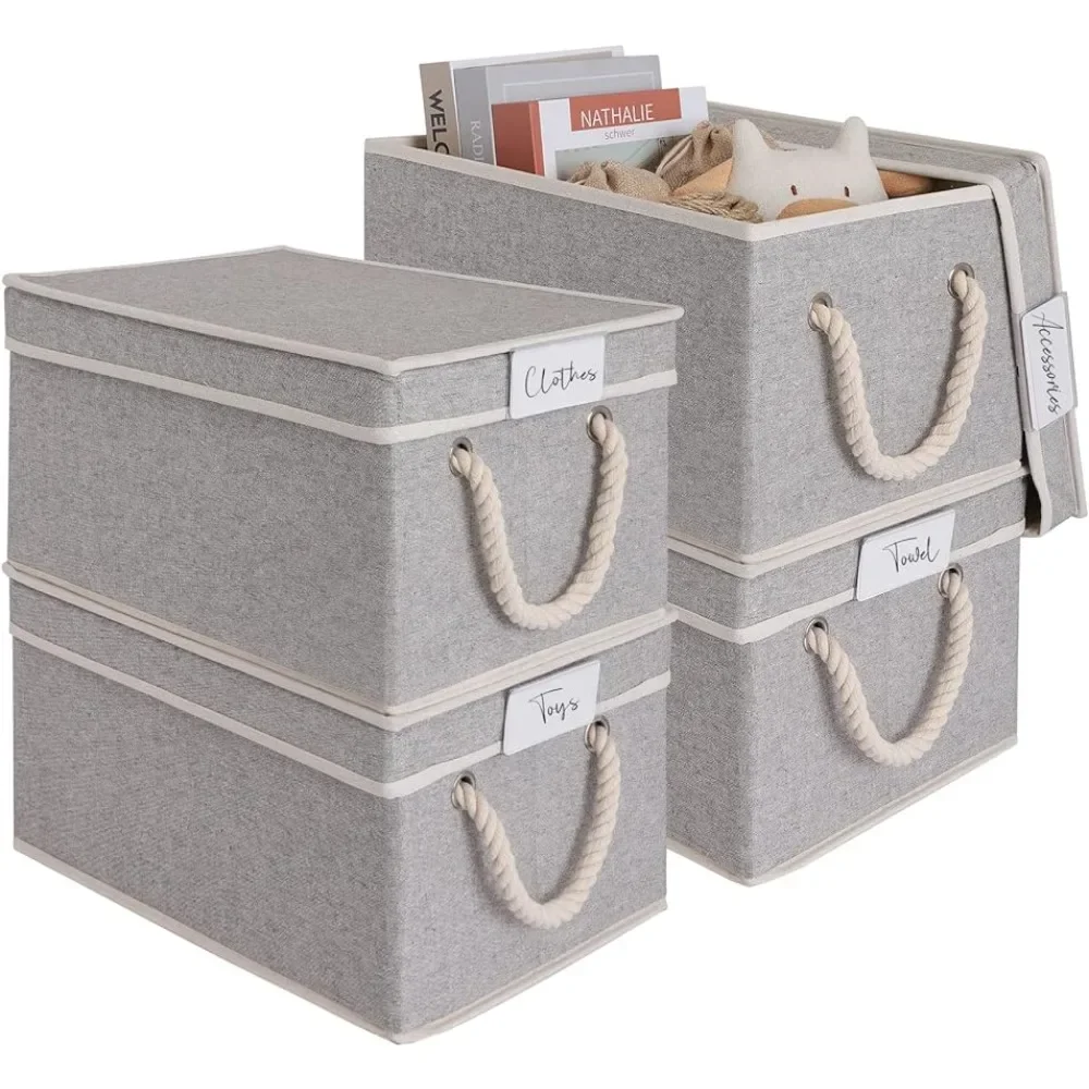 Fabric Storage Bins with Lids for Organizing, Foldable  Boxes