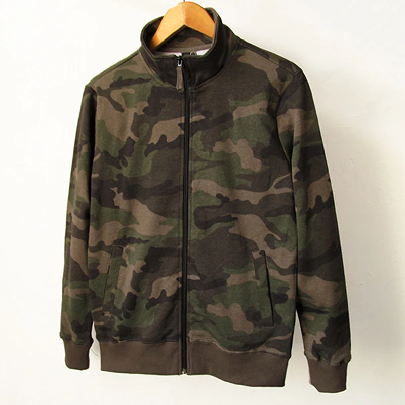 

Men Stand Collar Camouflage Sweatshirt Cotton Terry Military Style Mens Camo Pattern Spring & Autumn Casual Zip Up