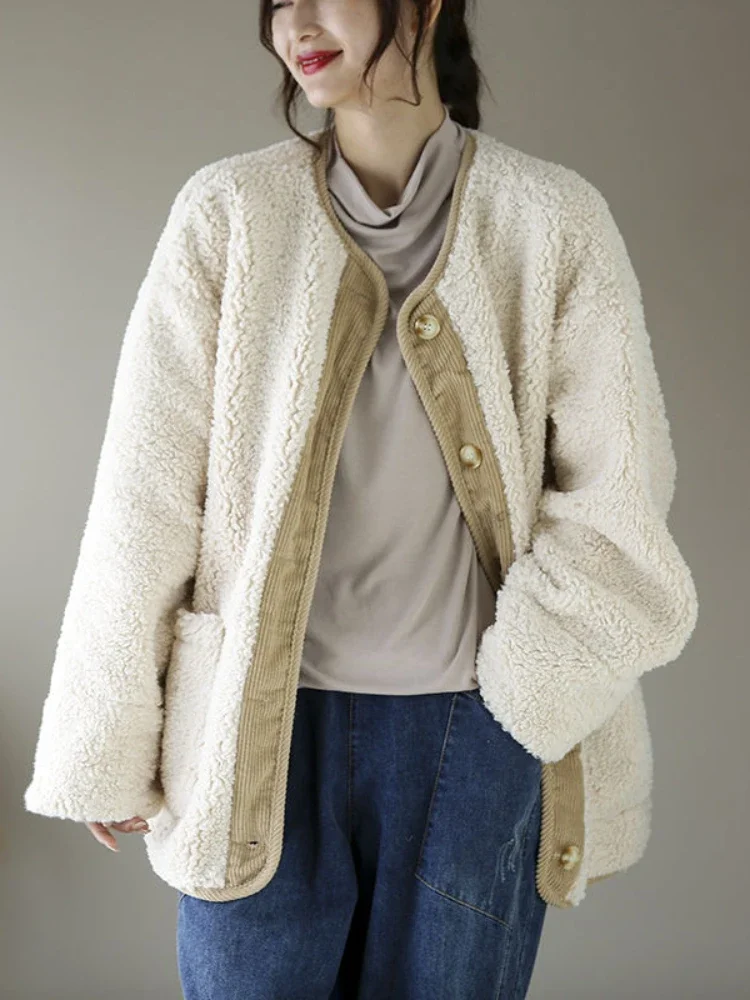 

2023 New Spring and Autumn Retro Versatile Long Sleeve Winter Women Jacket Coat Plus Size Street Clothing Single Chest Warm Top