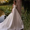 LORIE Elegant Satin Wedding Dresses Square Neck A-Line Beach Bridal Gown Straps Ruffle V Corset Simple Customized Bride Dress 1