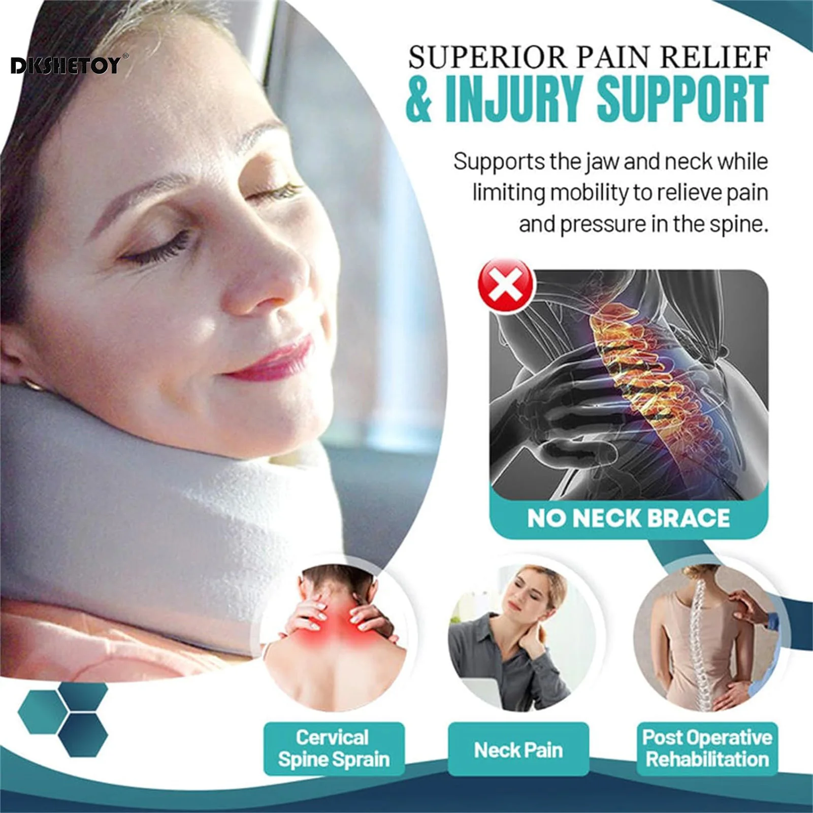 Soft Foam Neck Brace Support Adjustable Braces with Replacement Cover for Home School Office Travel 6