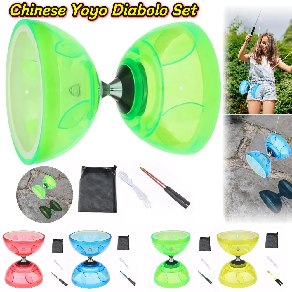 Chinese Yoyo Diabolo Set with 2 Diabolo Sticks String and Net Bag Triple Bearing Juggling for Adults Kids