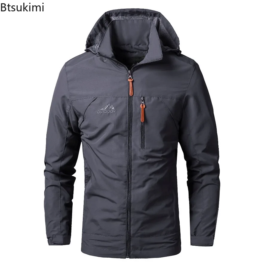 Outdoor Jackets Men Spring Autumn Fashion Casual Hooded Coats Men Hiking Camping Sports Waterproof Windbreaker Oversized Jackets - 2