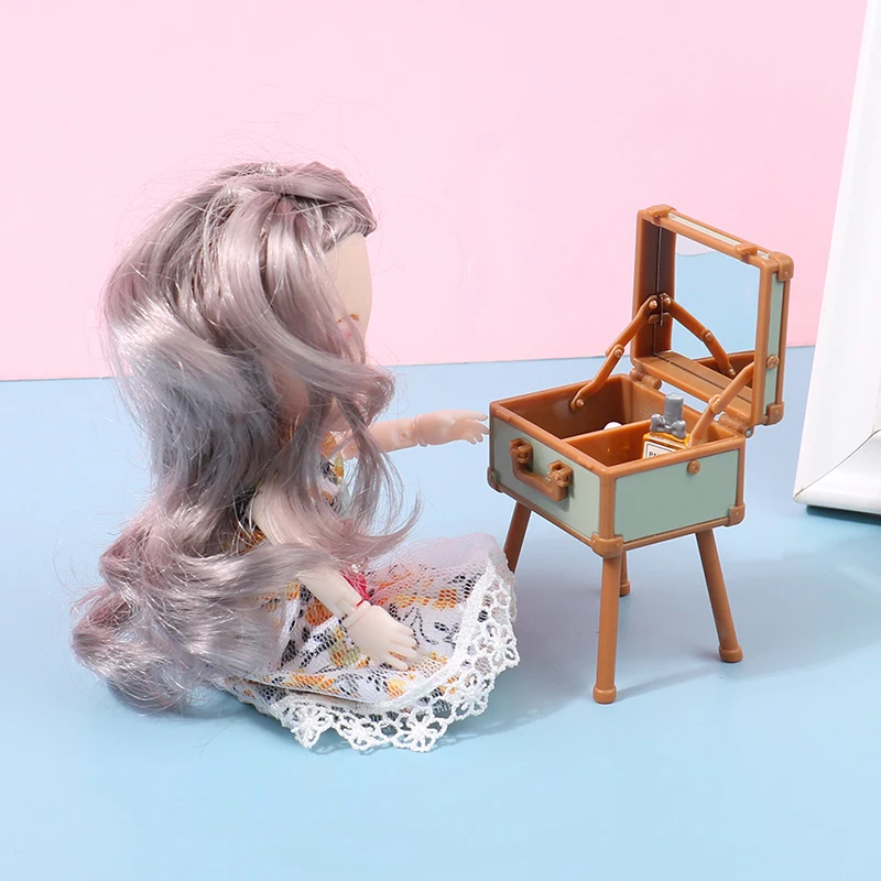 

1:12 Doll house home scene decoration Mini makeup box makeup mirror model Jewelry Storage Organizer Box Portable Cosmetics