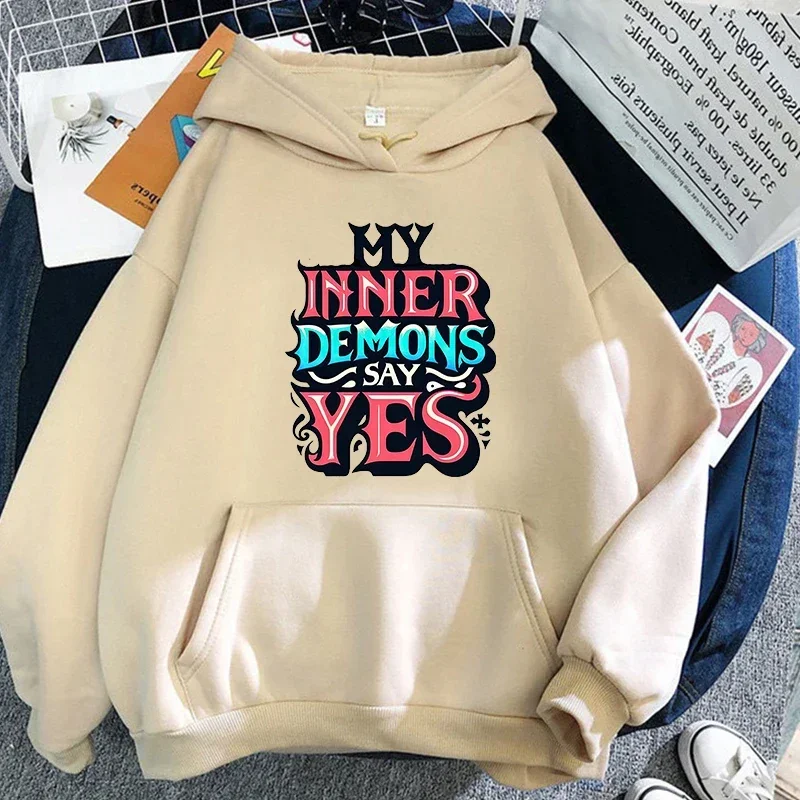 My Inner Demons Graphic Hoodies Anime Kawaii Letter Printing Sweatshirts Sudaderas Winter Male Long Sleeve Vintage Streetwear