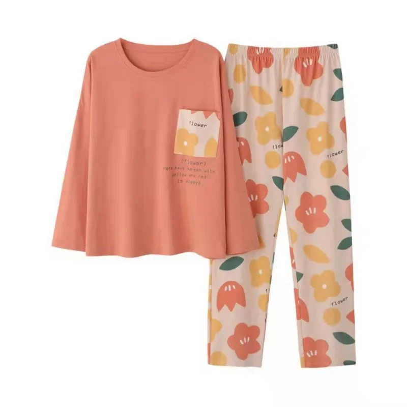 Women's pajamas spring and autumn long-sleeved autumn and winter home clothes plus size simple loose suit outerwear women pajamas set women pajama suit