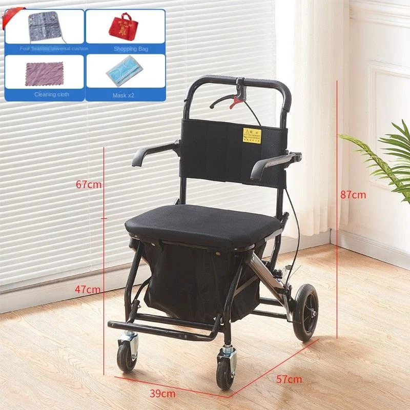 four-wheeled portable folding scooter for elderly can push and sit in the shopping cart of household grocery cart walking stick