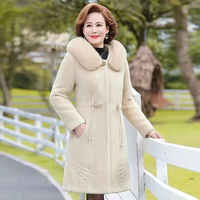 

Imitation Mink Velvet Jacket Womens 2022 Winter Fashion All-match Woolen Coat Women Fur collar Large Size Long Hooded Outerwear