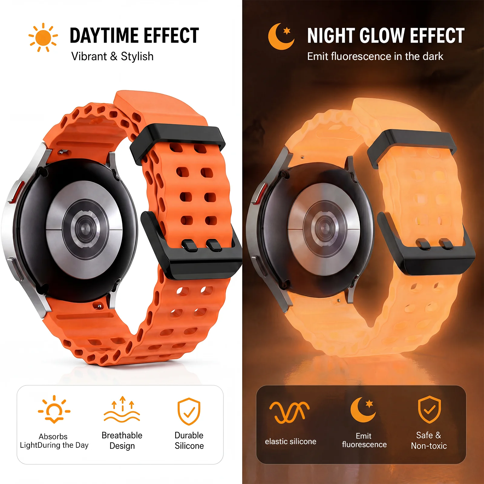 Ocean Element Luminous Silicone Sports Watch Band - Unisex Replacement Wristband