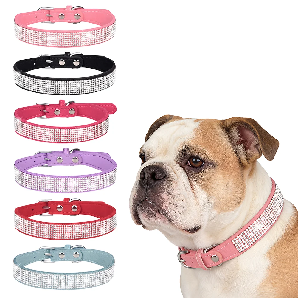 Shiny Rhinestone Microfiber Pet Collar, Adjustable and Lightweight