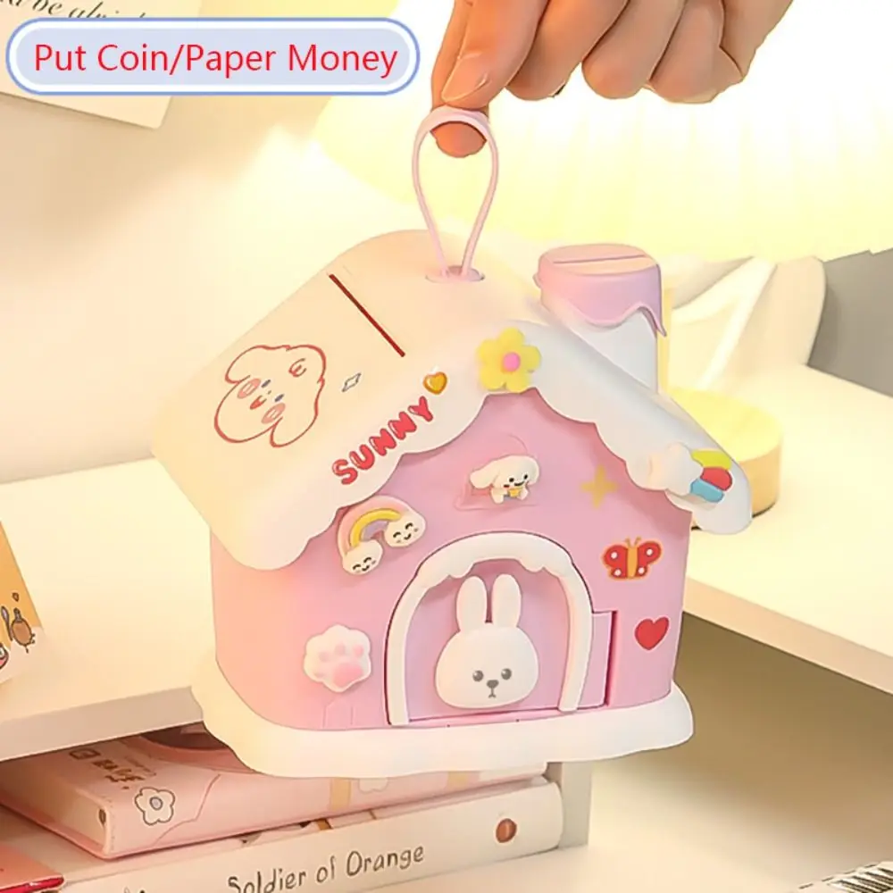 Description Picture 3 of itemPortable Mushroom House Money Box Plastic Key Lock Cash Box Students Creative Piggy Bank Safe Savings Jar For Kids Adults Gift