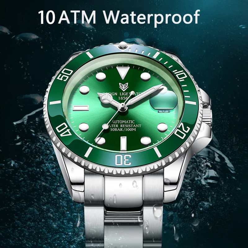

LIGE Automatic Mechanical Watch for Men Top Brand Luxury Stainless Steel Waterproof Watches Mens New Fashion Business Wristwatch
