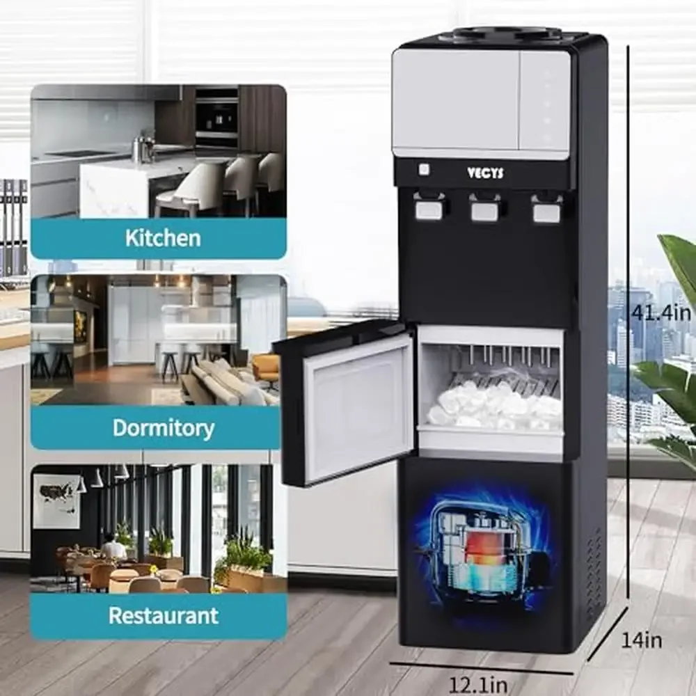 3-in-1 Water Dispenser Hot Cold Ice Maker 27LBS Daily Child Safety Lock High Efficiency Silent Operation 6