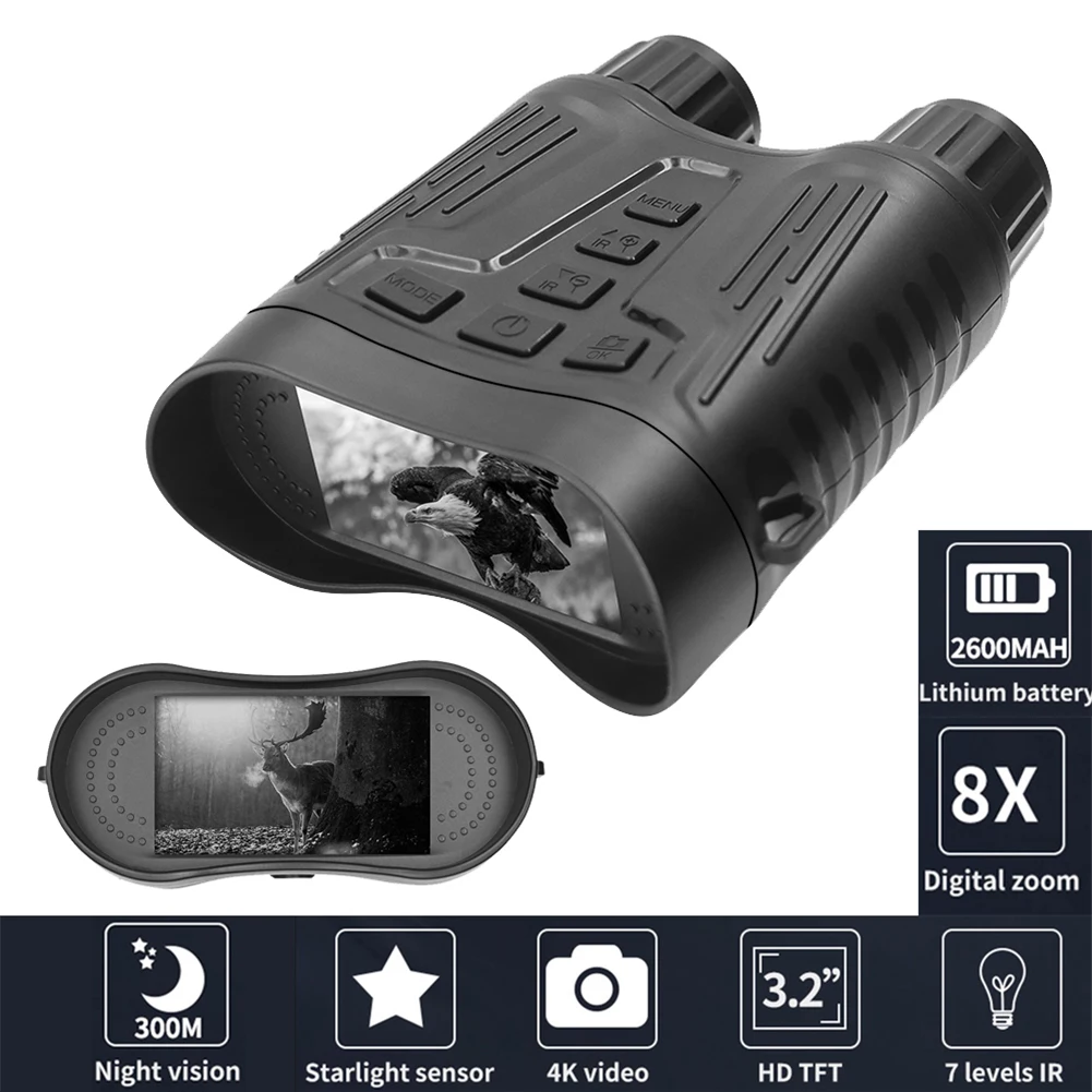 

NV2180 4K 1080P Binoculars Night Vision Telescope 8X Zoom 300m No Light Take Photo&Video for Outdoor Camping Bird Watching Fish