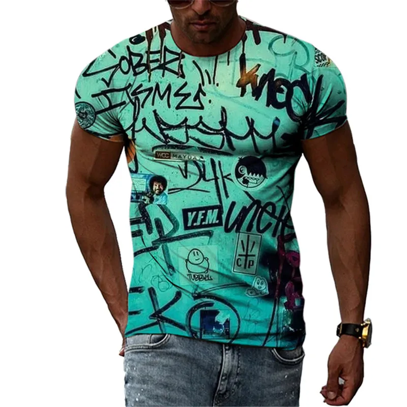 

2023 New Hot Selling English Graffiti Men's T-shirt Short Sleeve O Neck Fashion Street 3D Printed T-shirt Harajuku Top Plus Size