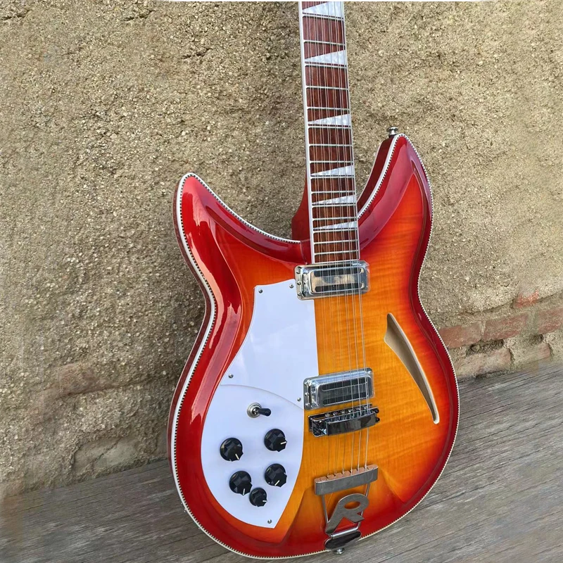 

Электрическая гитара 381 с 12 струнами для левой руки, цвет вишни Sunburst, корпус из красного дерева с пламенным кленовым покрытием, струнная перемычка, гитара