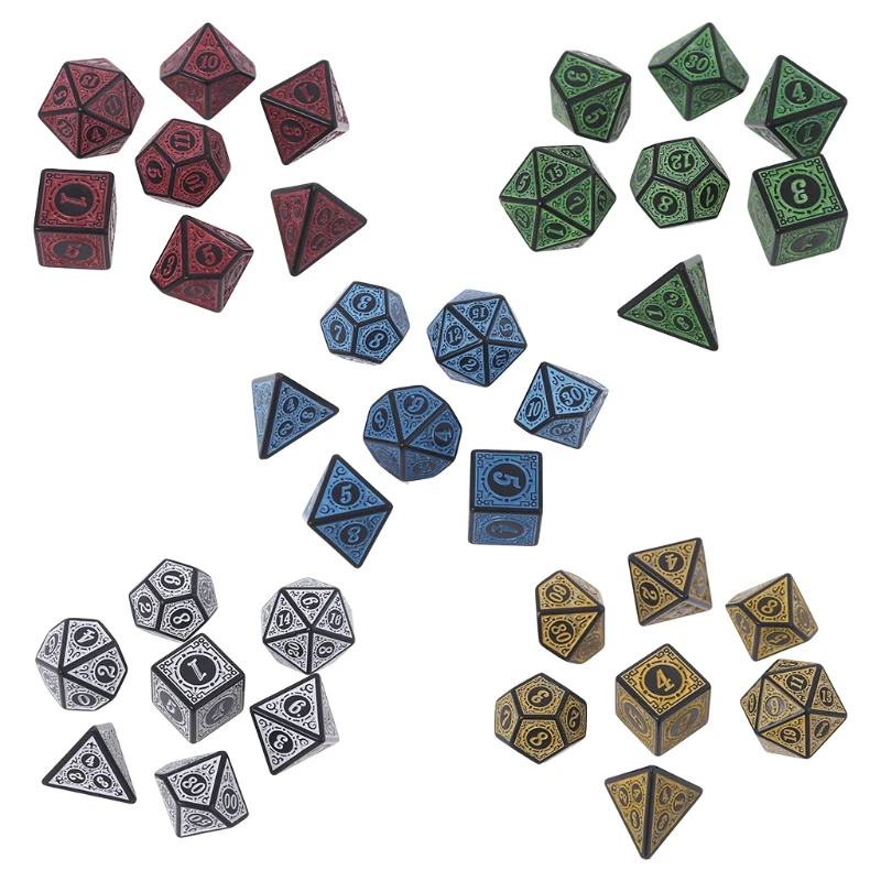 7Pcs/Pack Different Number of Faces Resin Dice Game Props Educational Toys with Box Children Multi-faceted Digital Dice