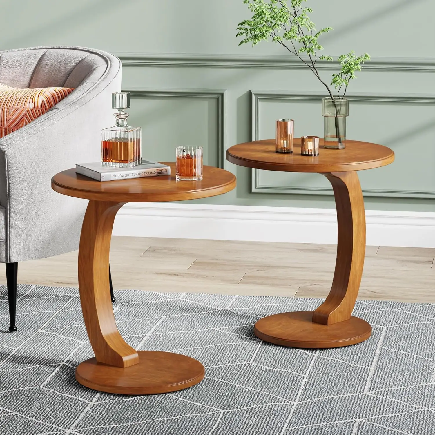 Solid Wood C-Shaped Side Table, Small Couch Side Table, Mid-Century End Table, Retro Side Table, Boho Side Table for Living Room 6