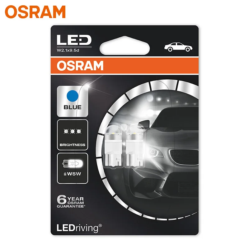 OSRAM PREMIUM 6800K Blue T10 W5W Signal LED Light Reading Lamps Bulbs Double Blister 2850BL (2PCS)