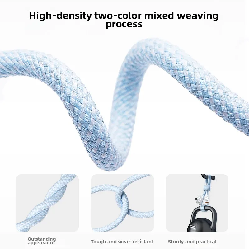 High Quality 3-in-1 Weave Charging Cable Micro USB Type-C Fast Charger Multi Usb Port Charging Cord Data Cable for Mobile Phone